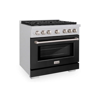 ZLINE 36"Paramount Dual Fuel Range DuraSnow® Black Matte SDRS-BLM-36