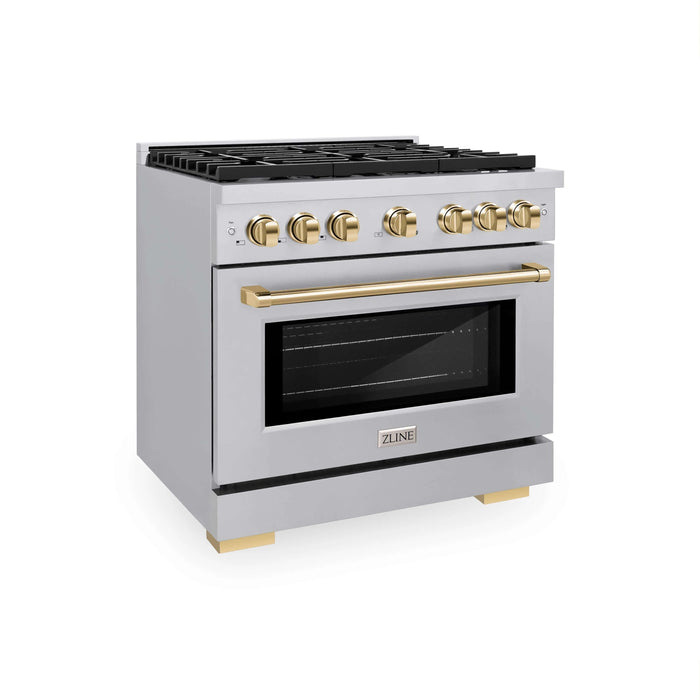 ZLINE 36"Paramount Dual Fuel Range Stainless Steel Gold SDRZ-36-G