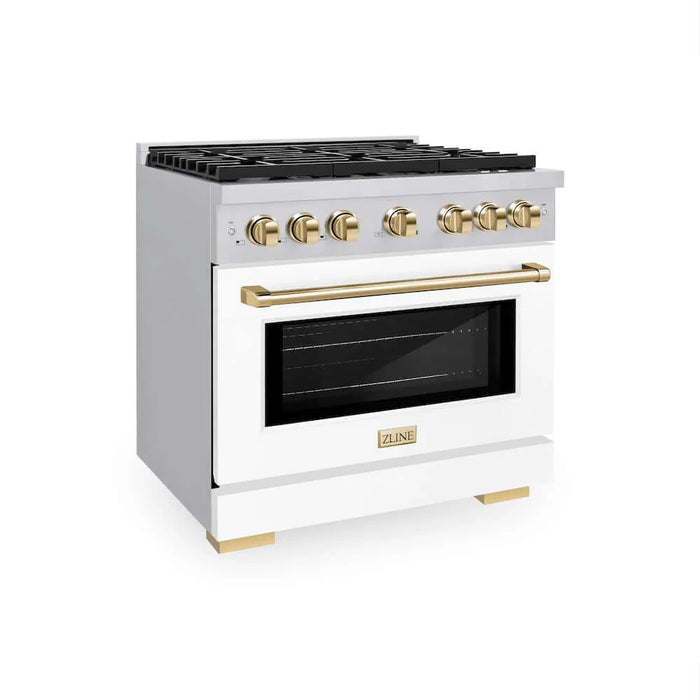 ZLINE 36"Gas Range, Convection Oven White, Gold, SGRZ-WM-36-G