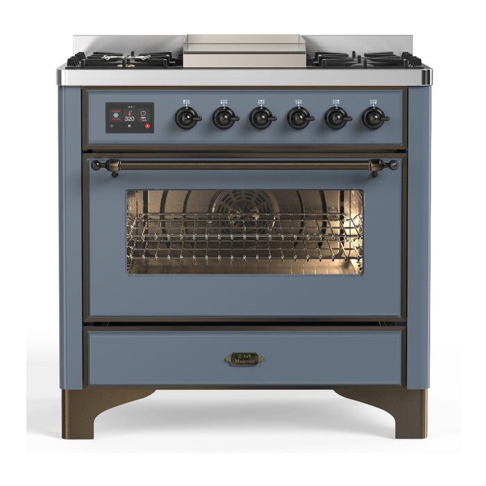 ILVE Majestic III 36" Dual Fuel, Range, Blue Grey, Burnished Trim UM36FNR3BGB