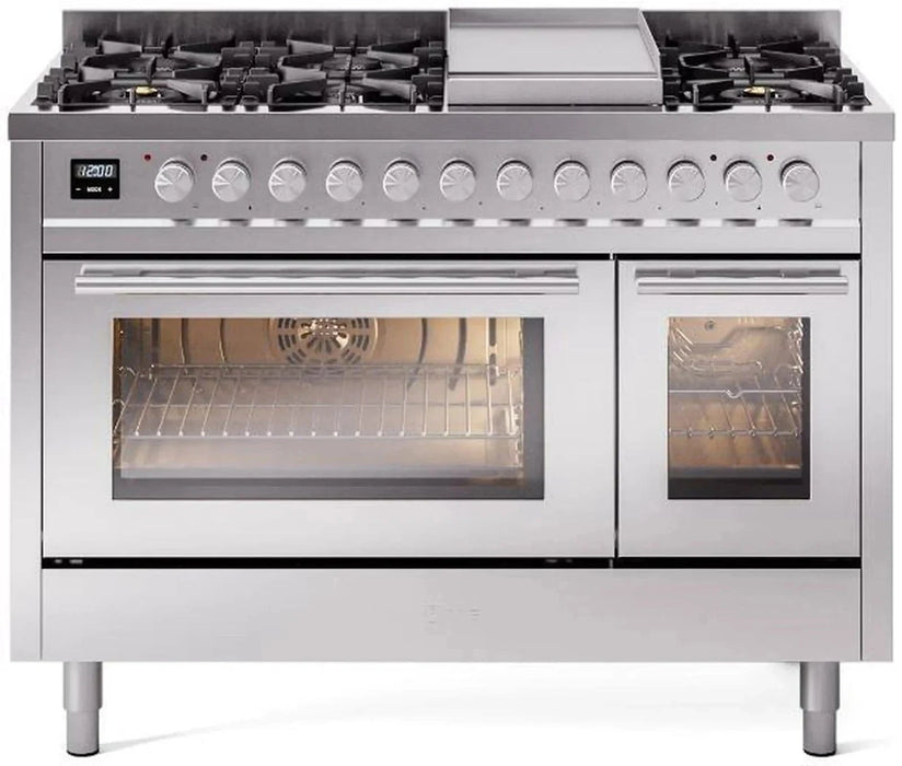 ILVE 48"Professional Plus Liquid Propane Dual Fuel Range, Stainless Steel UP48FWMPSSLP