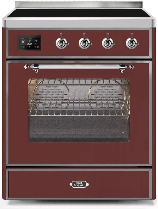 ILVE Majestic II 30" Induction Range, Burgundy, Chrome Trim UMI30NE3BUC