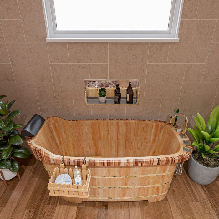 ALFI brand 59'' Free Standing Wooden Bathtub, Tub Filler AB1148