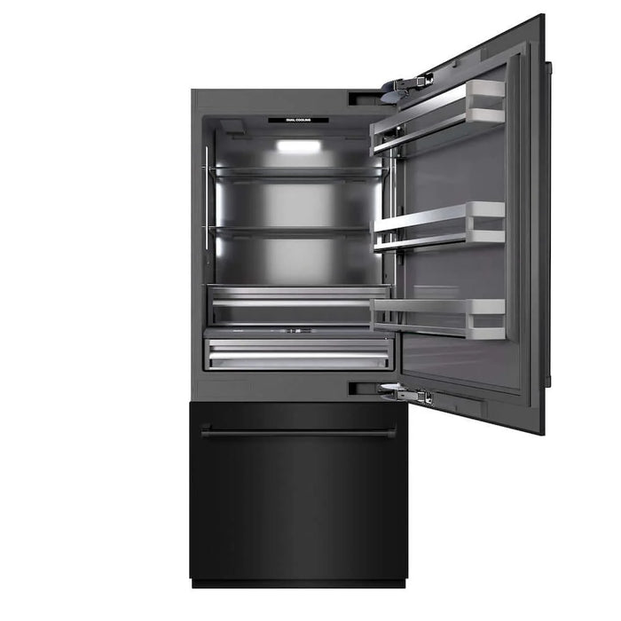 ZLINE 36" Built-In Bottom Freezer Refrigerator, Water Dispenser, Ice Maker, Black Stainless Steel, Graphite Gray Interior GRBIT-BS-36