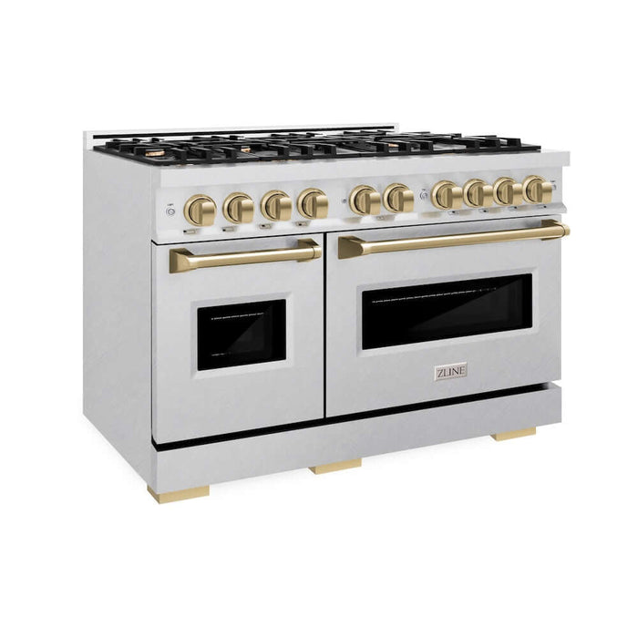 ZLINE 48" Dual Fuel Range, Gas Cooktop, Electric Convection Oven DuraSnow® Stainless Steel, Champagne Bronze CDRSZ-48-CB