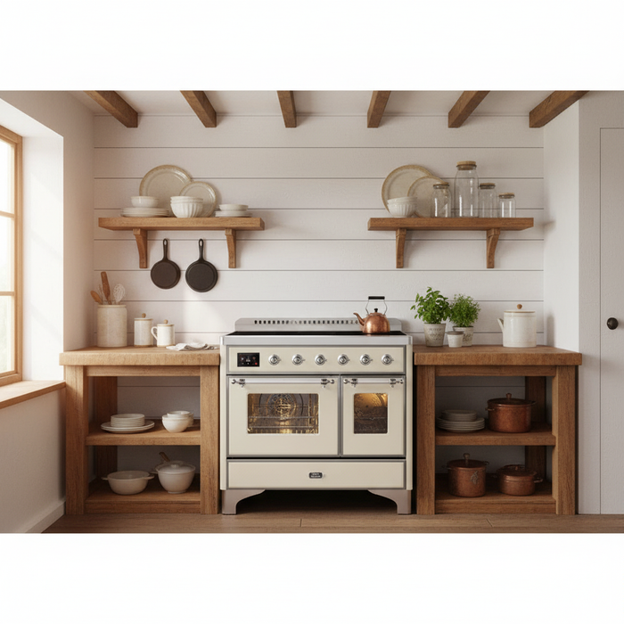 ILVE Majestic II 40" Induction Range Antique White Chrome Trim UMDI10NS3AWC