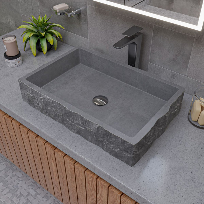ALFI brand 24" Solid Concrete Chiseled Style Above Mount Vessel Sink ABCO24R