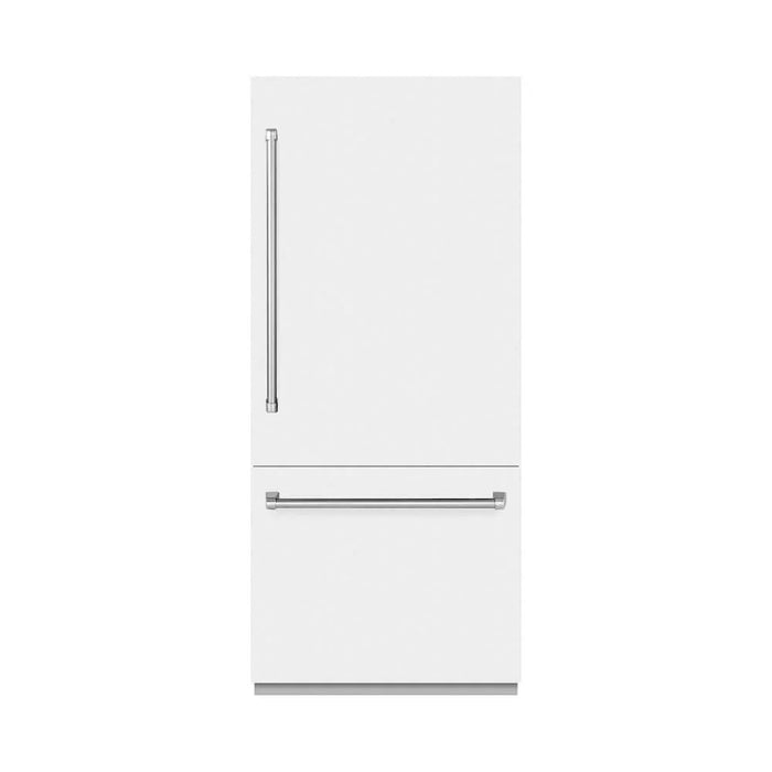 ZLINE 36" Built-In Bottom Freezer Refrigerator, Water Dispenser, Ice Maker, White Matte, Graphite Gray Interior GRBIT-WM-72