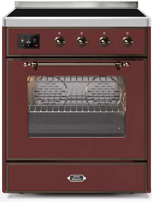 ILVE Majestic II 30" Induction Range, Burgundy, Bronze Trim UMI30NE3BUB