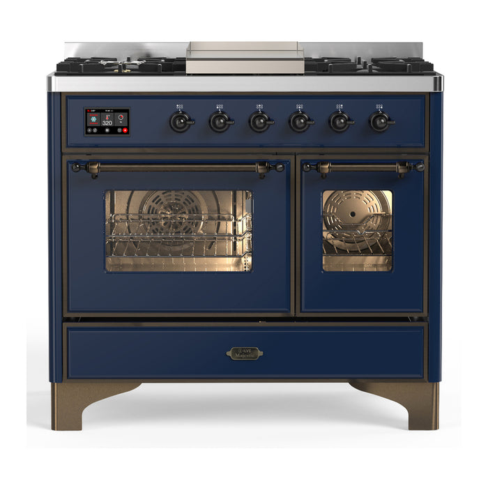 ILVE Majestic III 40" Dual Fuel, Range, Midnight Blue, Burnished Trim UMD10FDNS3MBB