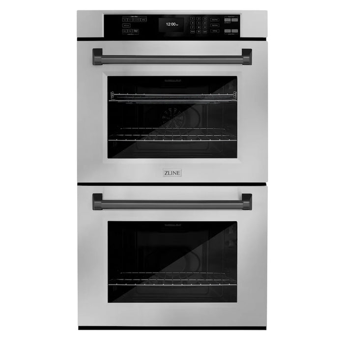 ZLINE 30"Professional True Convection Double Wall Oven, Air Fry, Self Clean, Stainless Steel, Matte Black WADZ-30-MB