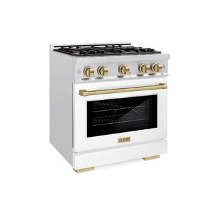 ZLINE 30" Select Dual Fuel Range Gas Cooktop Electric Convection Oven DuraSnow® Stainless Steel White Matte Door Champagne Bronze HDRSZ-WM-30-CB