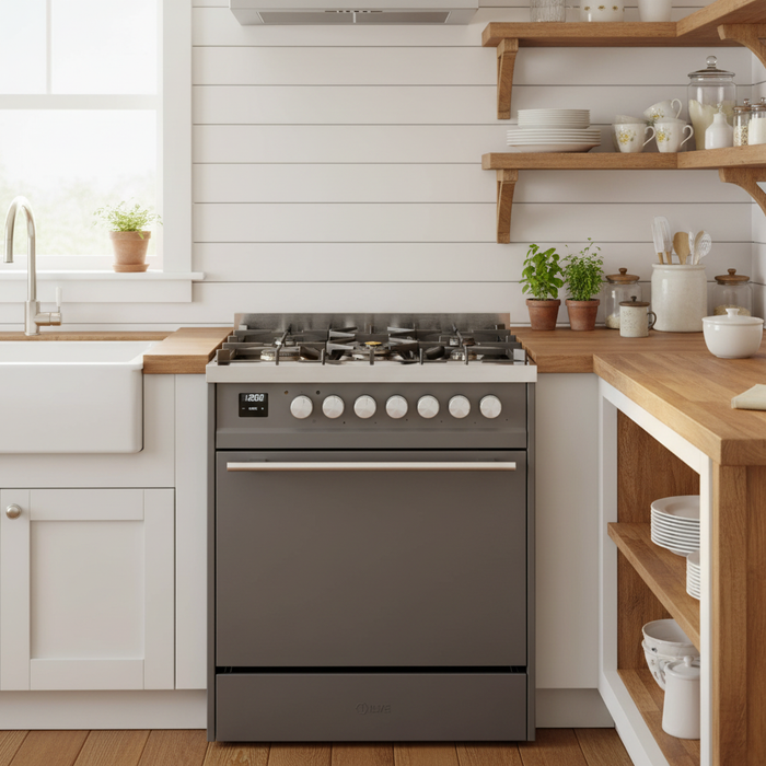 ILVE 30"Professional Plus Liquid Propane Dual Fuel Range, Matte Graphite UP30QMPMGLP