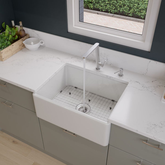 ALFI brand 26" Contemporary Smooth Fireclay Farmhouse Kitchen Sink AB505-W