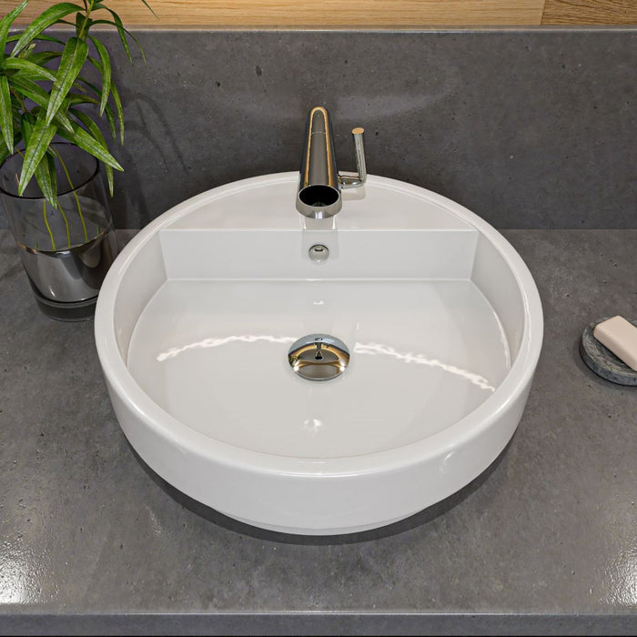 ALFI brand White 19" Round Semi Recessed Ceramic Sink, Faucet Hole ABC702