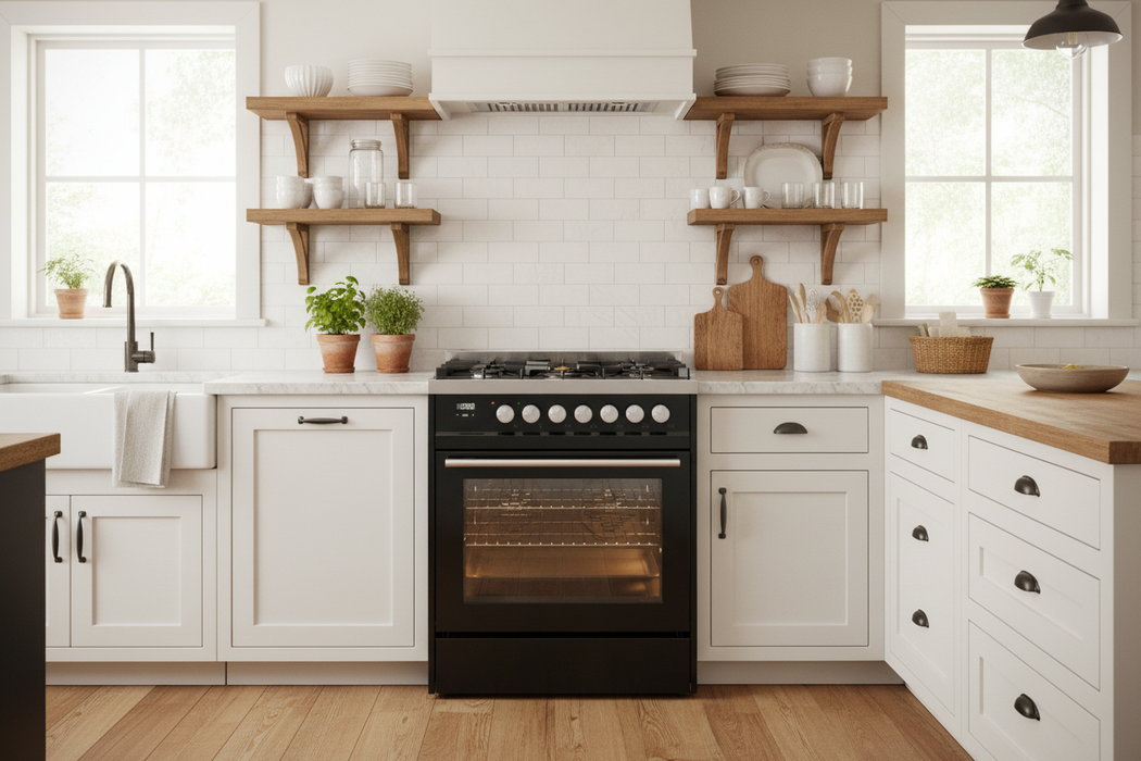 ILVE 30"Professional Plus Dual Fuel Range, Glossy Black UP30WMPBK