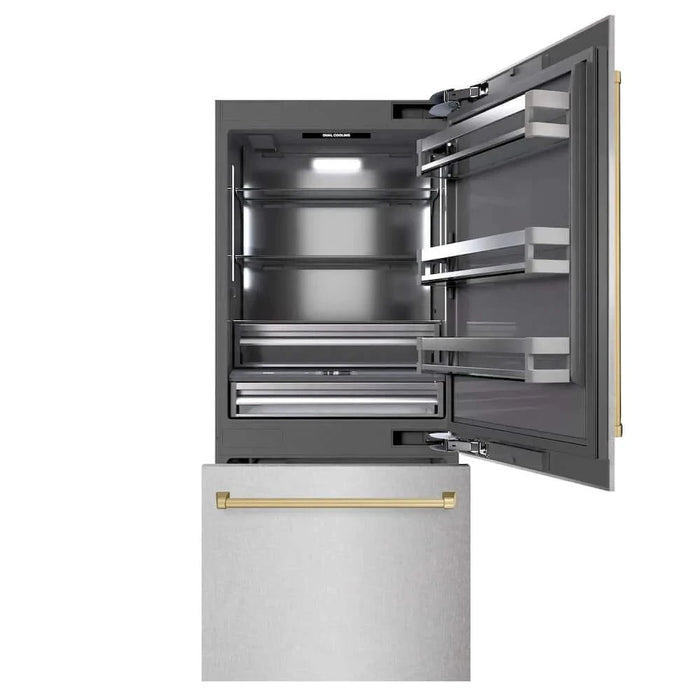 ZLINE 36" Built-In Bottom Freezer Refrigerator,Water Dispenser, Ice Maker, DuraSnow® Stainless Steel Graphite Gray Champagne Bronze GRBITZ-SN-36-CB