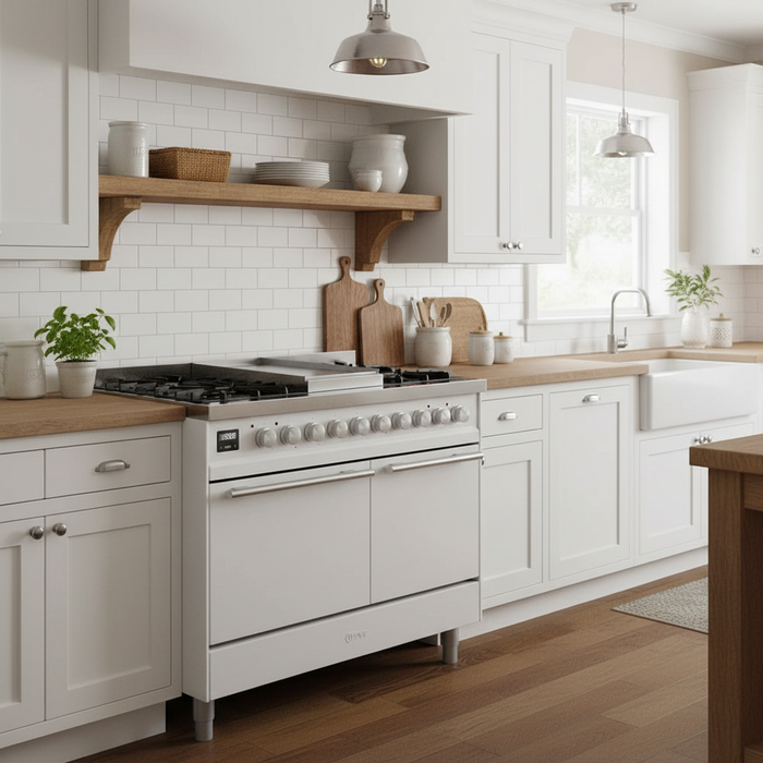 ILVE 40"Professional Plus Dual Fuel Range, White UPD40FQMPWH