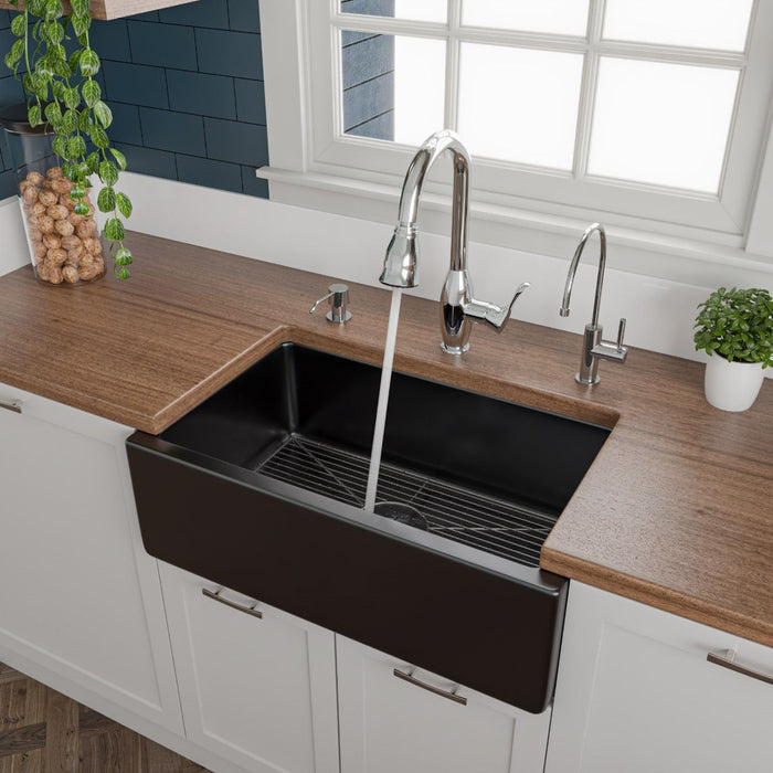 ALFI brand 30" Reversible Smooth/Fluted Single Fireclay Farm Sink AB3018HS