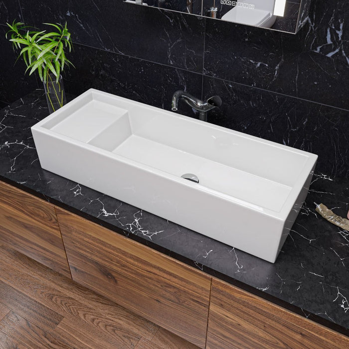 ALFI brand 39" White Above Mount Fireclay Bathroom Trough Sink AB39TR