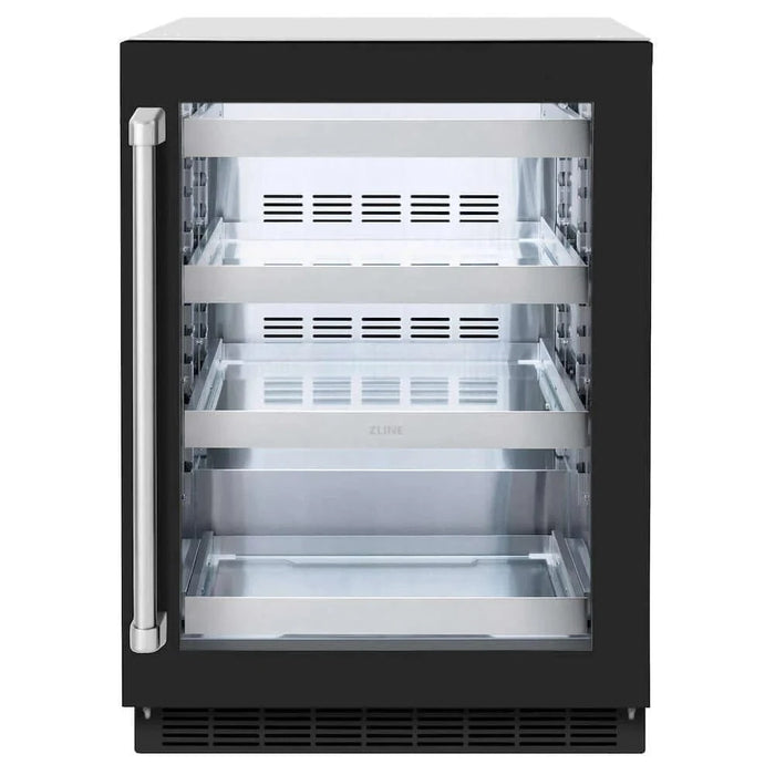 ZLINE 24" Touchstone 151 Can Beverage Fridge Black Matte Glass Door RBSO-BLM-24
