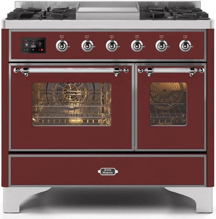 ILVE Majestic II 40" Liquid Propane Dual Fuel Range Burgundy Chrome Trim UMD10FDNS3BUCLP