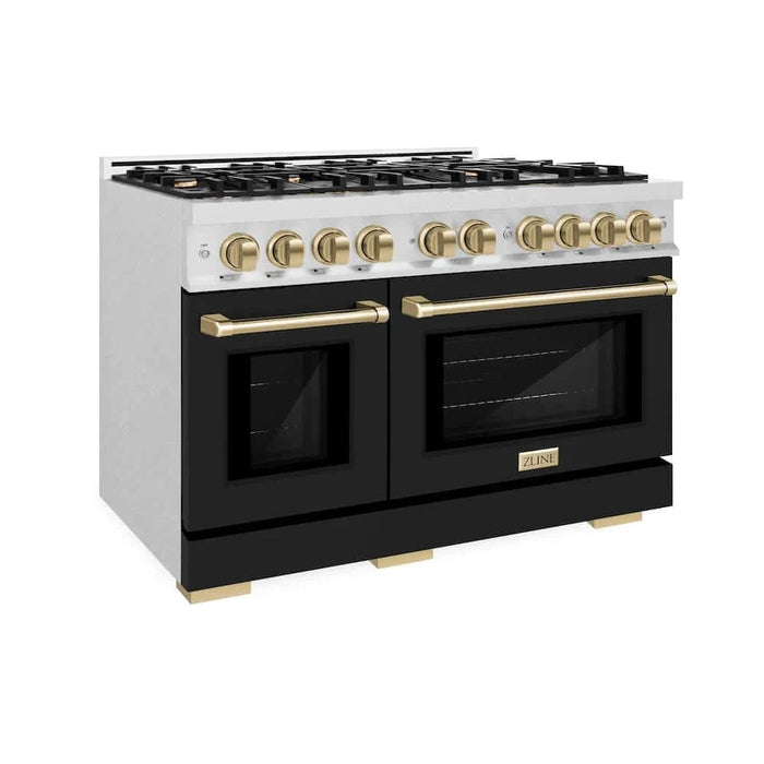 ZLINE 48" Select Gas Range Convection Gas Oven DuraSnow® Stainless Steel Black Matte Door Champagne Bronze HGRSZ-BLM-48-CB