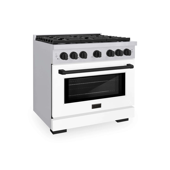 ZLINE 36"Paramount Dual Fuel Range White Matte Matte Black SDRZ-WM-36-MB