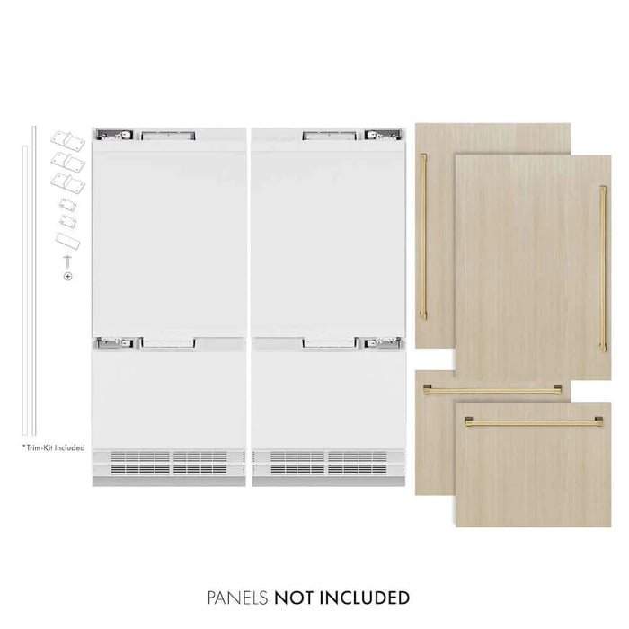 ZLINE 72" Panel Ready Built-In Bottom Freezer Refrigerator,Water Dispenser, Ice Maker, Polished Gold RBITZ-72-G
