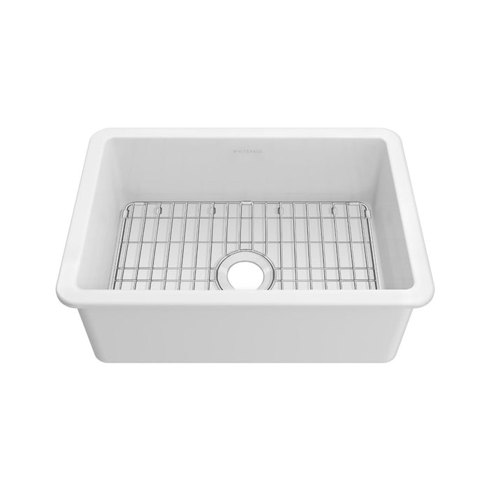 Whitehaus 28" Undermount Fireclay Kitchen Sinks, Stainless Steel Grid WHUF2819