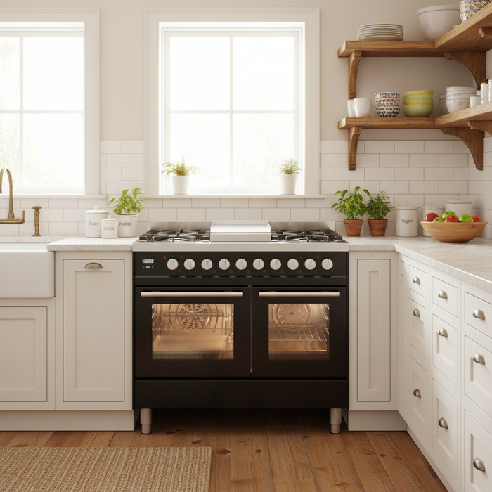 ILVE 40"Professional Plus Dual Fuel Range, Glossy Black UPD40FWMPBK