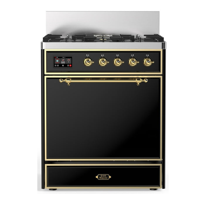 ILVE Majestic III 30" Dual Fuel Range, Glossy Black Brass Trim UM30QNR3BKG
