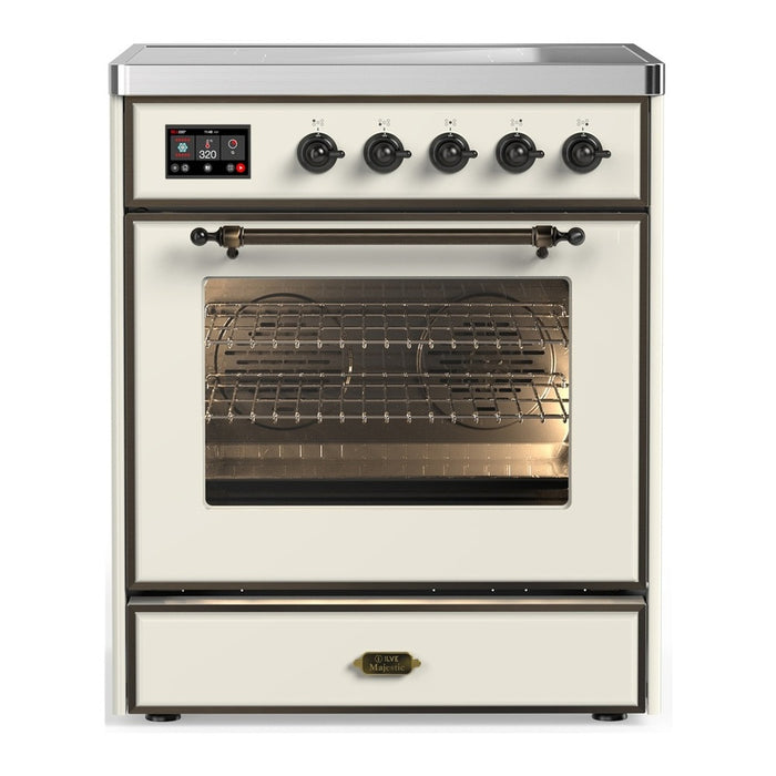 ILVE 30"Majestic III Induction Range, Antique White, Burnished Trim UMIB30NR3AWB