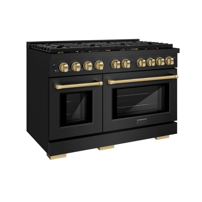 ZLINE 48"Paramount Dual Fuel Range Black Stainless Steel, Champagne Bronze SDRBZ-48-CB