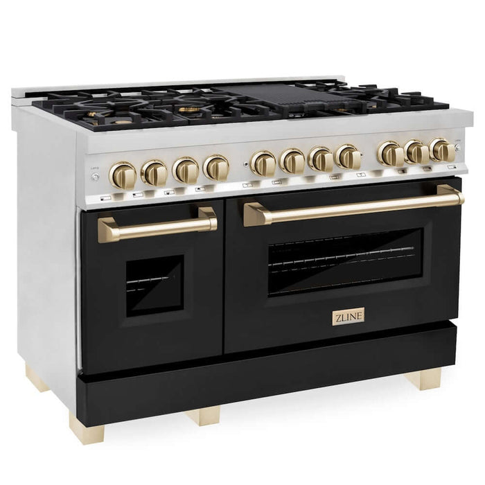 ZLINE 48" Autograph Dual Fuel Range, Black, Gold, RAZ-BLM-48-G