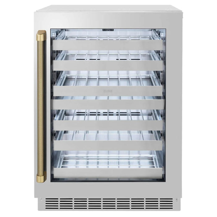 ZLINE Autograph 24" Dual Zone 44 Bottle Wine Cooler With Stainless Steel Glass Door, Helix Handle, Accents RWDOZ-GS-24-KCB