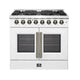 Forno Galiano 36" Fr. Door Dual Fuel Range, Elec. Oven, White, A.Brass — FFSGS6356-36WHT