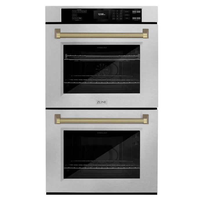 ZLINE Autograph Edition 30" Professional True Convection Double Wall Oven, Air Fry, Self Clean, Stainless Steel, Helix Handles WADZ-30-KCB