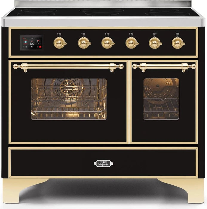 ILVE 40"Majestic II Induction Range Glossy Black Brass Trim UMDI10NS3BKG