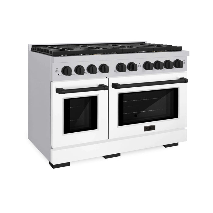 ZLINE 48"Paramount Dual Fuel Range White Matte Matte Black SDRZ-WM-48-MB