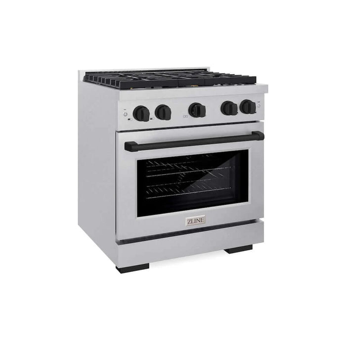 ZLINE 30"Gas Range, Convection Gas Oven , DuraSnow® Matte Black, SGRSZ-30-MB