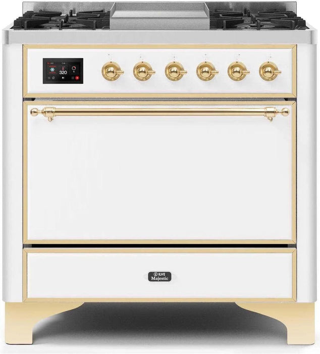 ILVE Majestic II 36" Dual Fuel Range White Brass Trim UM09FDQNS3WHG