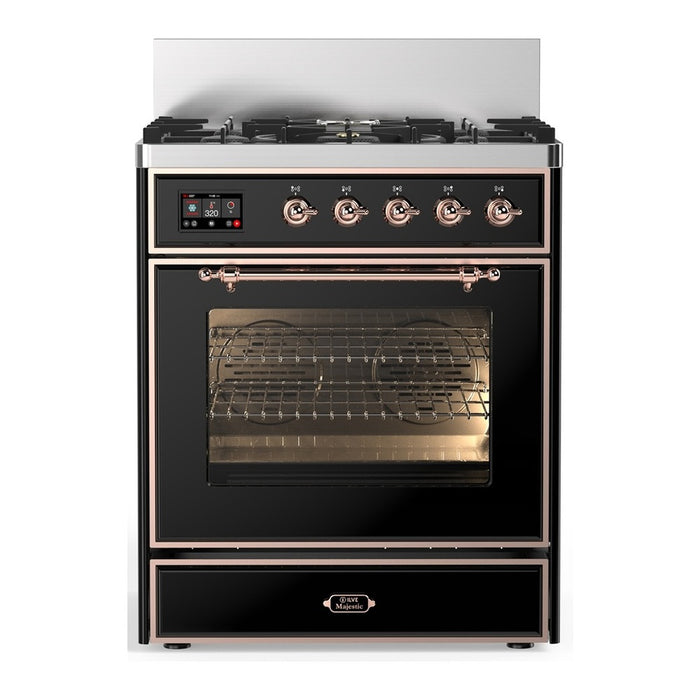 ILVE Majestic III 30" Dual Fuel Range Glossy Black Copper Trim UM30NR3BKP