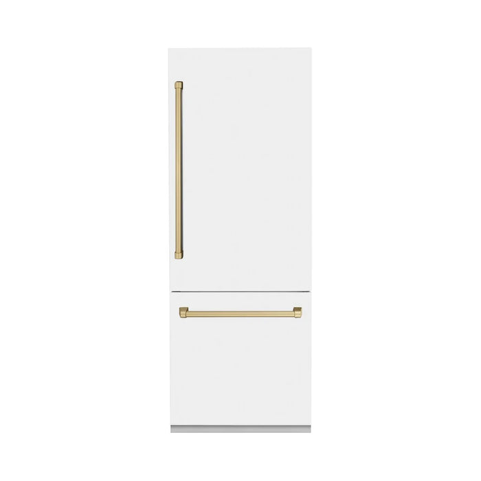 ZLINE Autograph Edition French Door Refrigerator, Internal Water, Ice Dispenser, White Matte, Champagne Bronze Accents RBIVZ-WM
