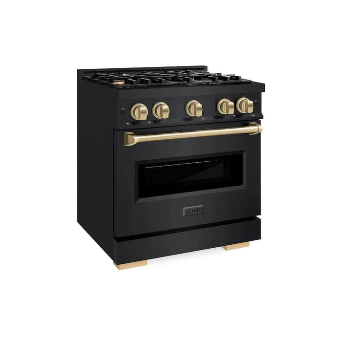 ZLINE 30" Classic Gas Range, Convection Gas Oven Black Stainless Steel, Champagne Bronze CGRBZ-30-CB
