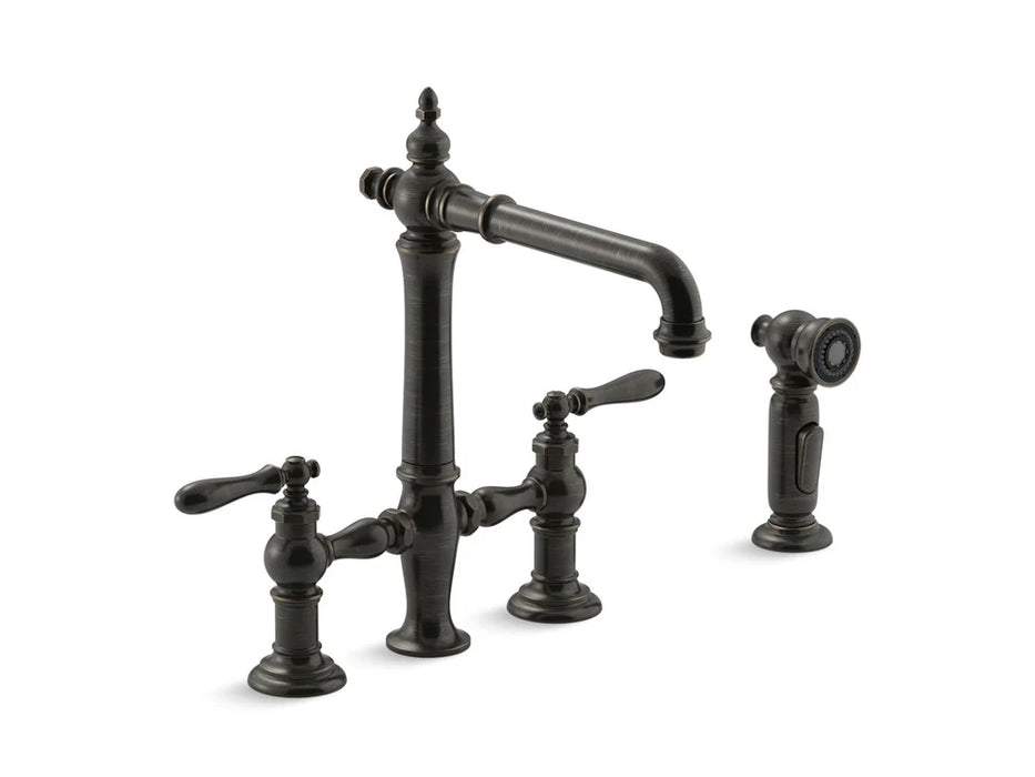 KOHLER Artifacts Two-hole bridge kitchen sink faucet, side sprayer K-76519-4
