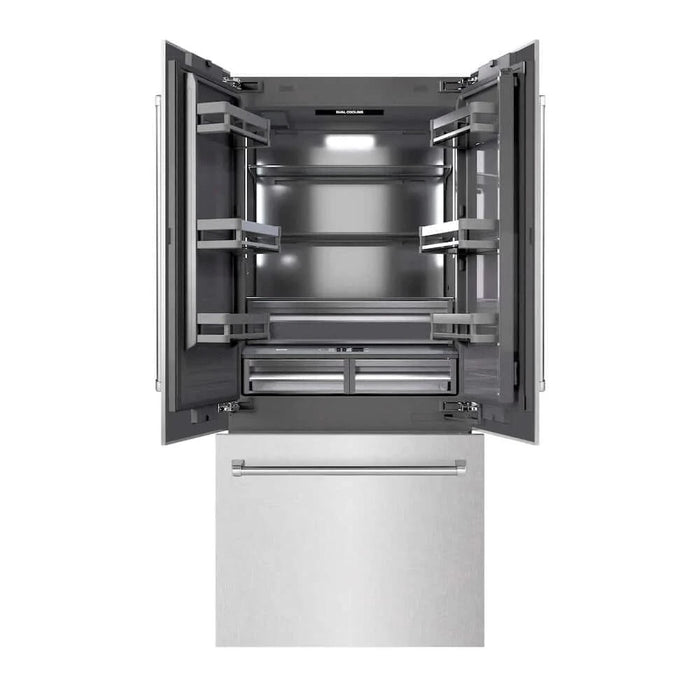 ZLINE 36" Panel Ready Built-In Bottom Freezer Refrigerator,Water Dispenser, Ice Maker, DuraSnow® Stainless Steel,Graphite Gray, GRBIV-SN-36