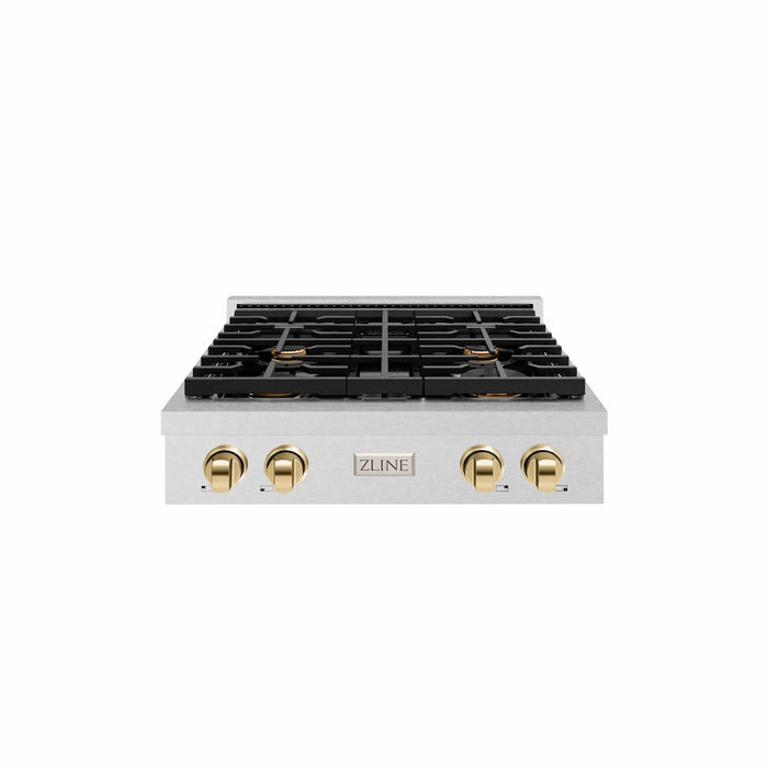 ZLINE 30" Paramount Gas Rangetop DuraSnow® Stainless Steel Polished Gold SRTSZ-30-G
