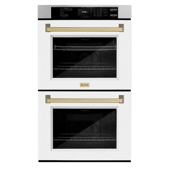 ZLINE 30"Professional True Convection Double Wall Oven, Air Fry, Self Clean, White Matte, Champagne Bronze WADZ-WM-30-CB