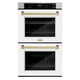 ZLINE 30"Professional True Convection Double Wall Oven, Air Fry, Self Clean, White Matte, Champagne Bronze WADZ-WM-30-CB
